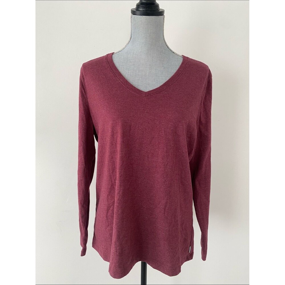 Eddie Bauer Burgundy Heather V‑Neck Long Sleeve Tee XL Base Layer Hiking Casual